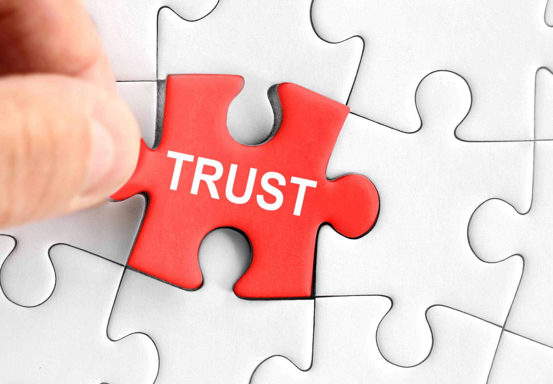 The word "TRUST" in the last missing puzzle piece